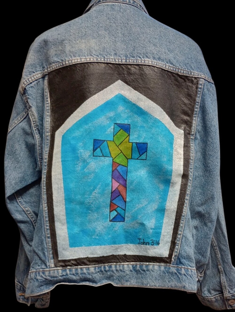 Old Navy Hand Painted Blue Jean Jacket EUC